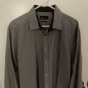 Quieti SZ XL stylish black and white button down 100% Cotton long sleeve shirt